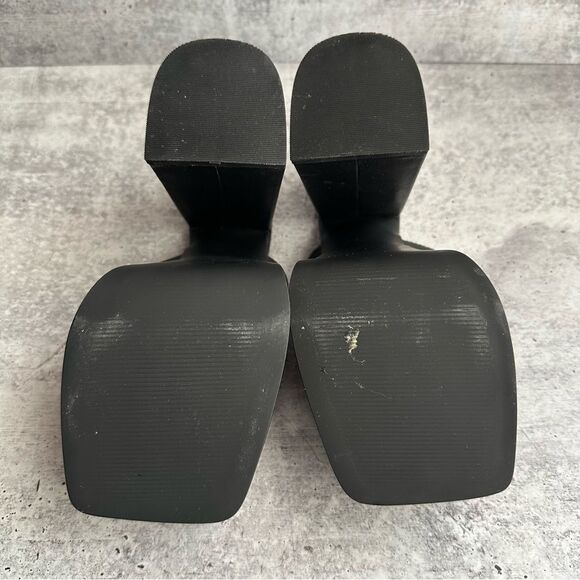 STEVE MADDEN TRIXIE BLACK LEATHER PLATFORM BLOCK HEEL SANDALS SIZE 9.5 - Picture 11 of 12